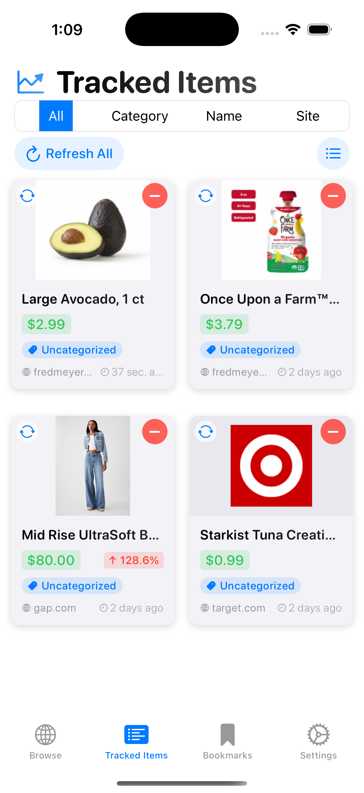 Tracked Items Screenshot